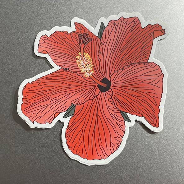 Rode Hibiscus bloem sticker voor wholesale door Visual Vibes
