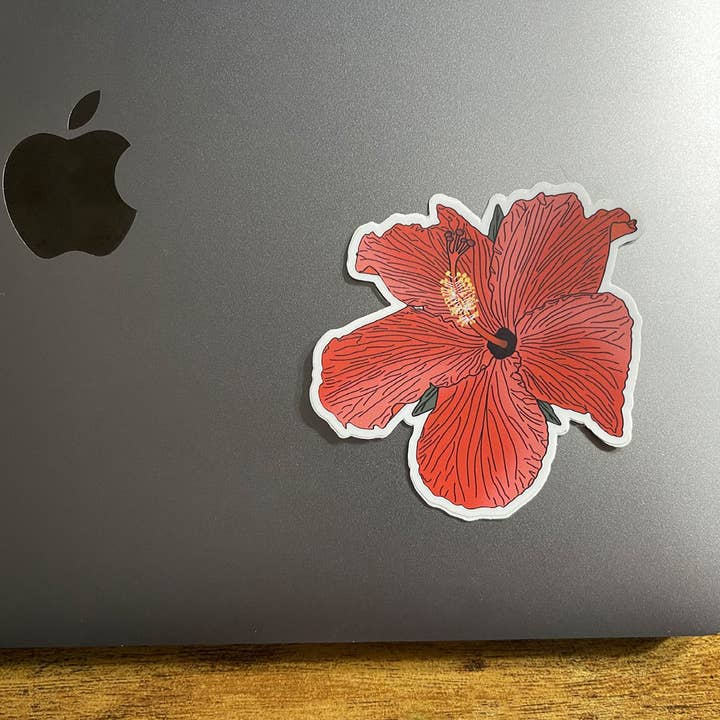 Röd Hibiskus Blomma Klistermärke för wholesale av Visual Vibes