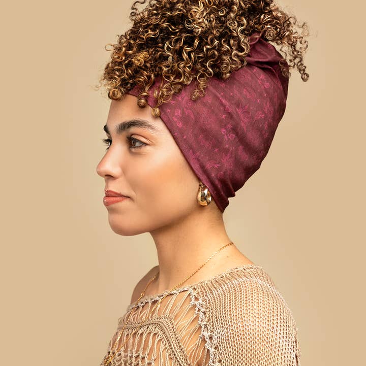 The Curly Pineapples - Wholesale Sleep Cap / Bonnet - Women's - Crimson Floral Headband