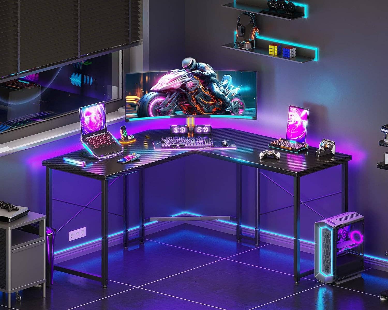 L Shaped Gaming Desk 51 Inch Computer Desk Carbon Fiber for wholesale on Faire1