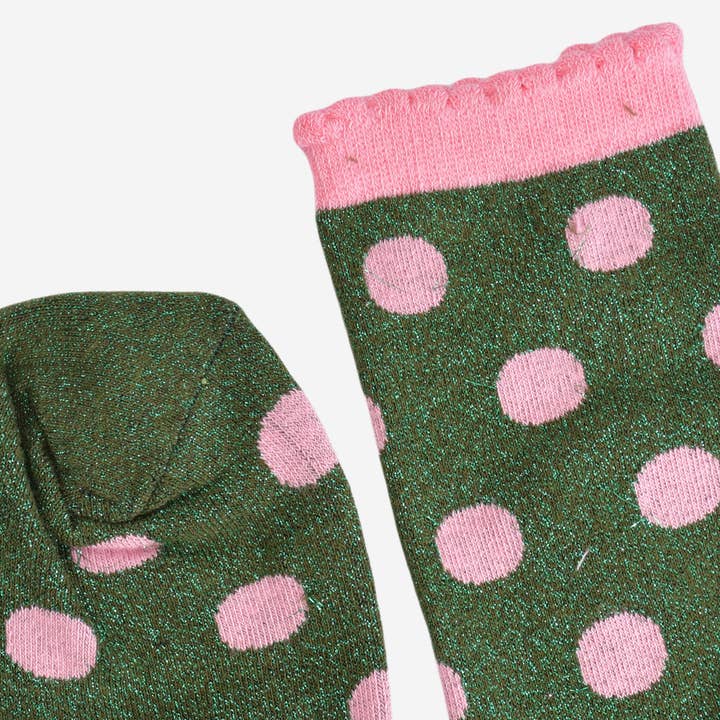 Sock Talk – wholesale Strumpor - Dam – Glitterstrumpor för kvinnor - khaki/ljusrosa, medelstora prickar