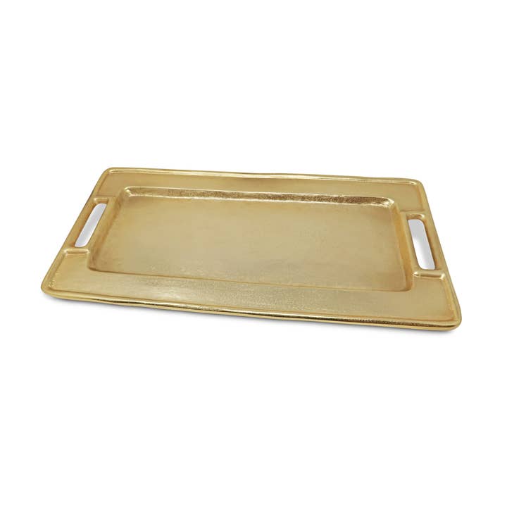 Gold Rectangle Serving Tray for wholesale by CLASSIC TOUCH DECOR INC.