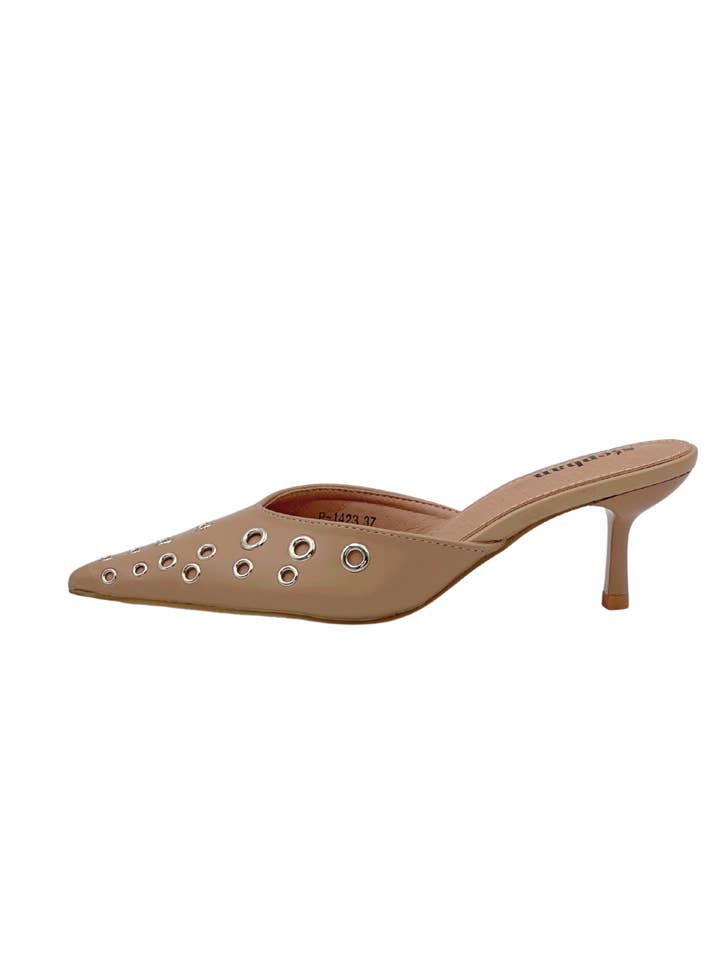 Stephan Paris - Wholesale High Heels - Women's - Pointed Mules with Metal Eyelets P-14238