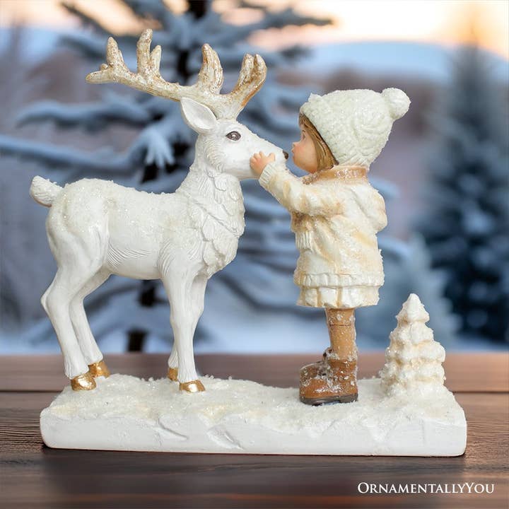Charming Deer and Little Girl Figurine, Vintage Christmas for wholesale by OrnamentallyYou