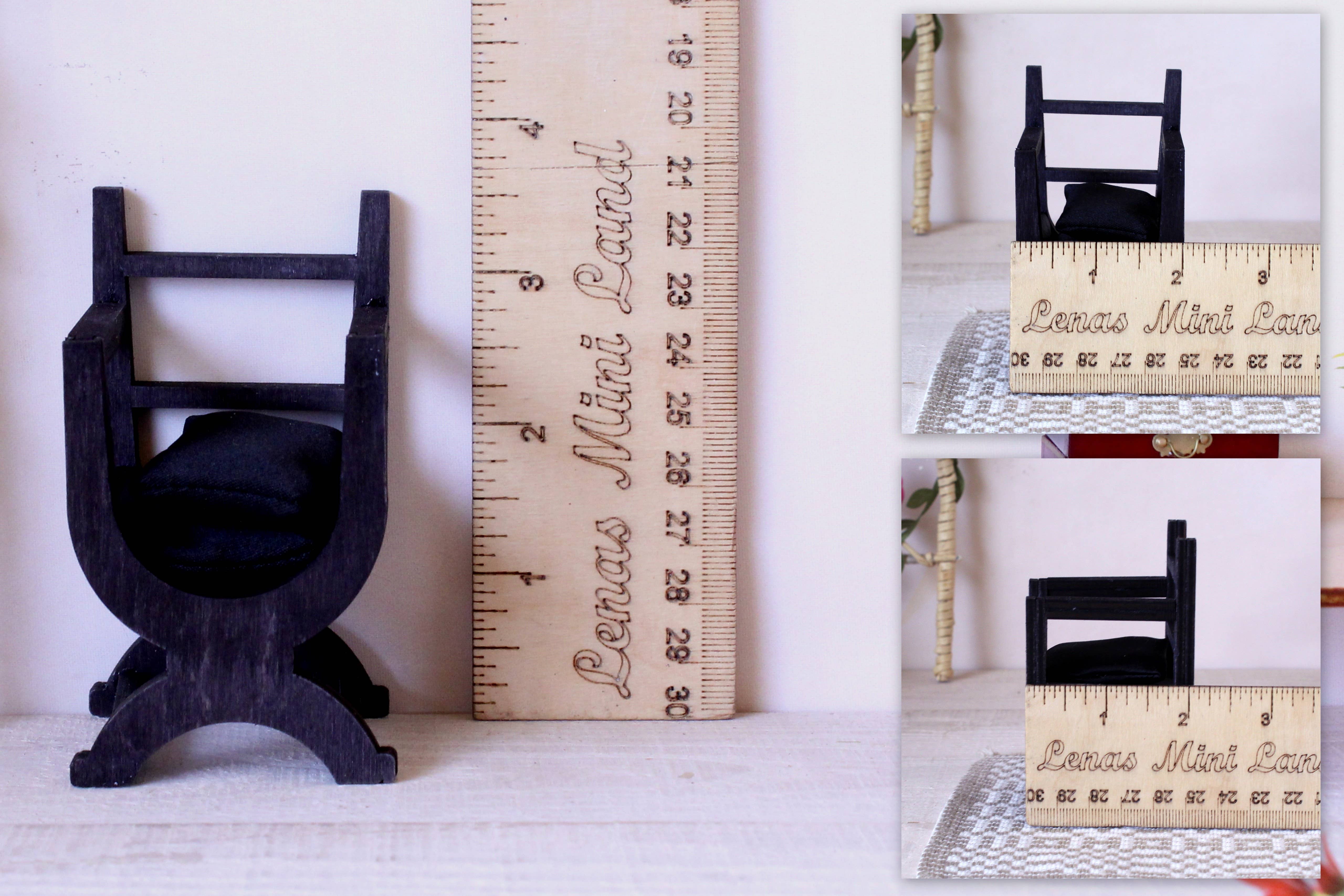 Lenasminiland – Großhandel Puppenzubehörset – Kinder – Miniatur-Tudor-Stuhl, X-gerahmte Königin Mary Sessel Replik6