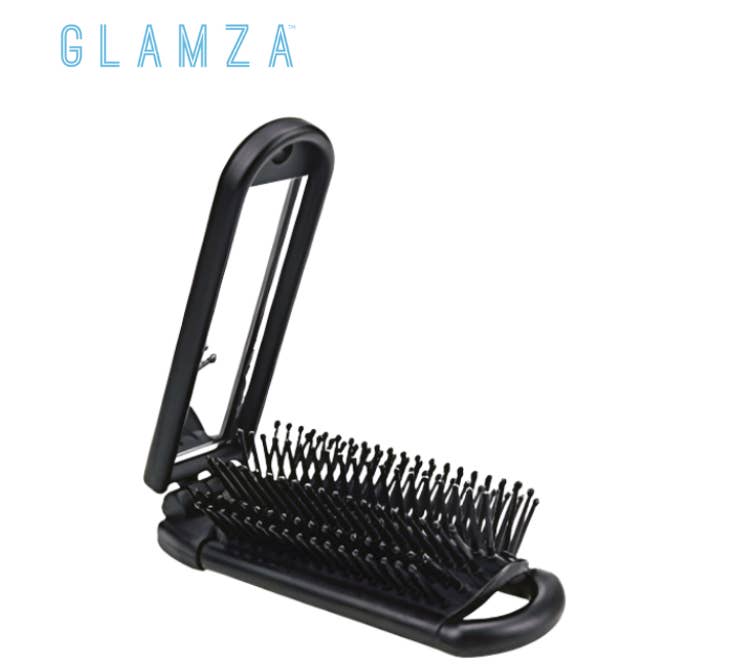 My Wholesale Warehouse - Wholesale Hair Brush/Comb - Glamza Cube Folding Hair Brush with Mirror - Black