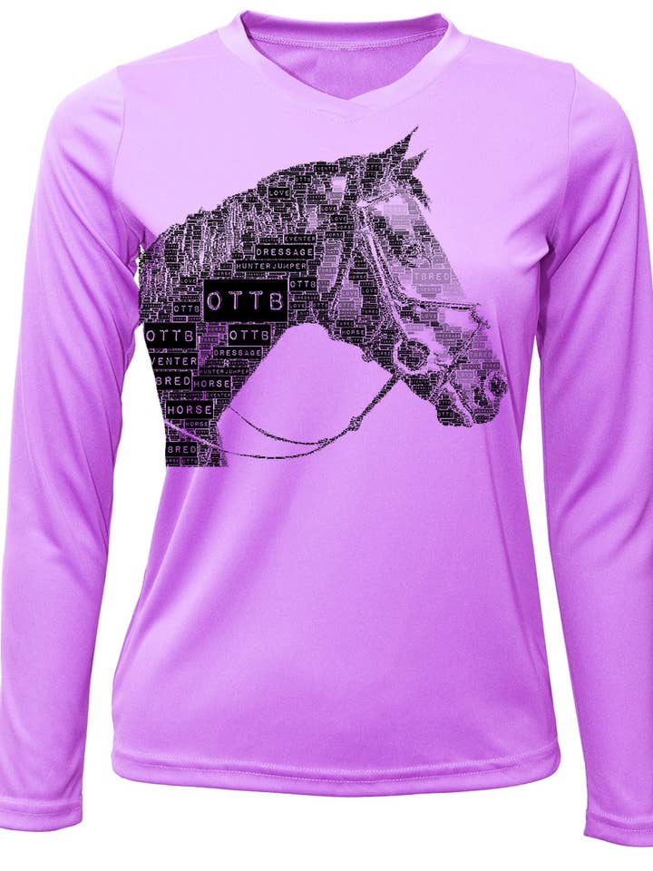 LILAC color vneck long sleeve UPF 50 performance shirt for wholesale by Noble Pony
