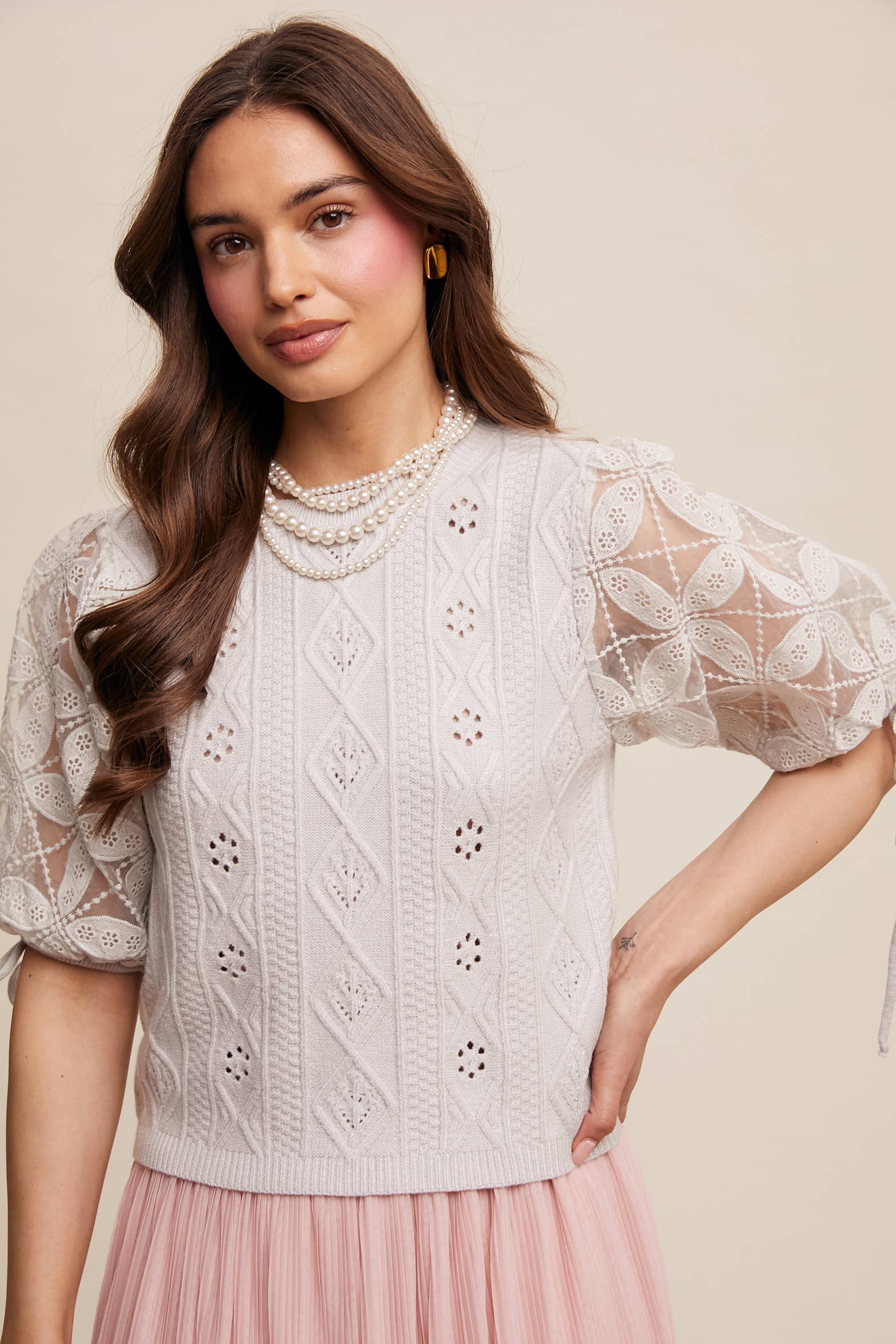 Listicle – Pulôver - Mulher por atacado – Top de Malha com Mangas Bufantes e Ilhós42