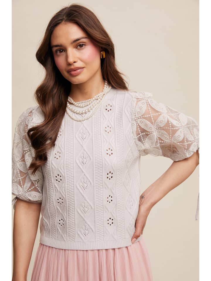 Listicle – Pulôver - Mulher por atacado – Top de Malha com Mangas Bufantes e Ilhós42