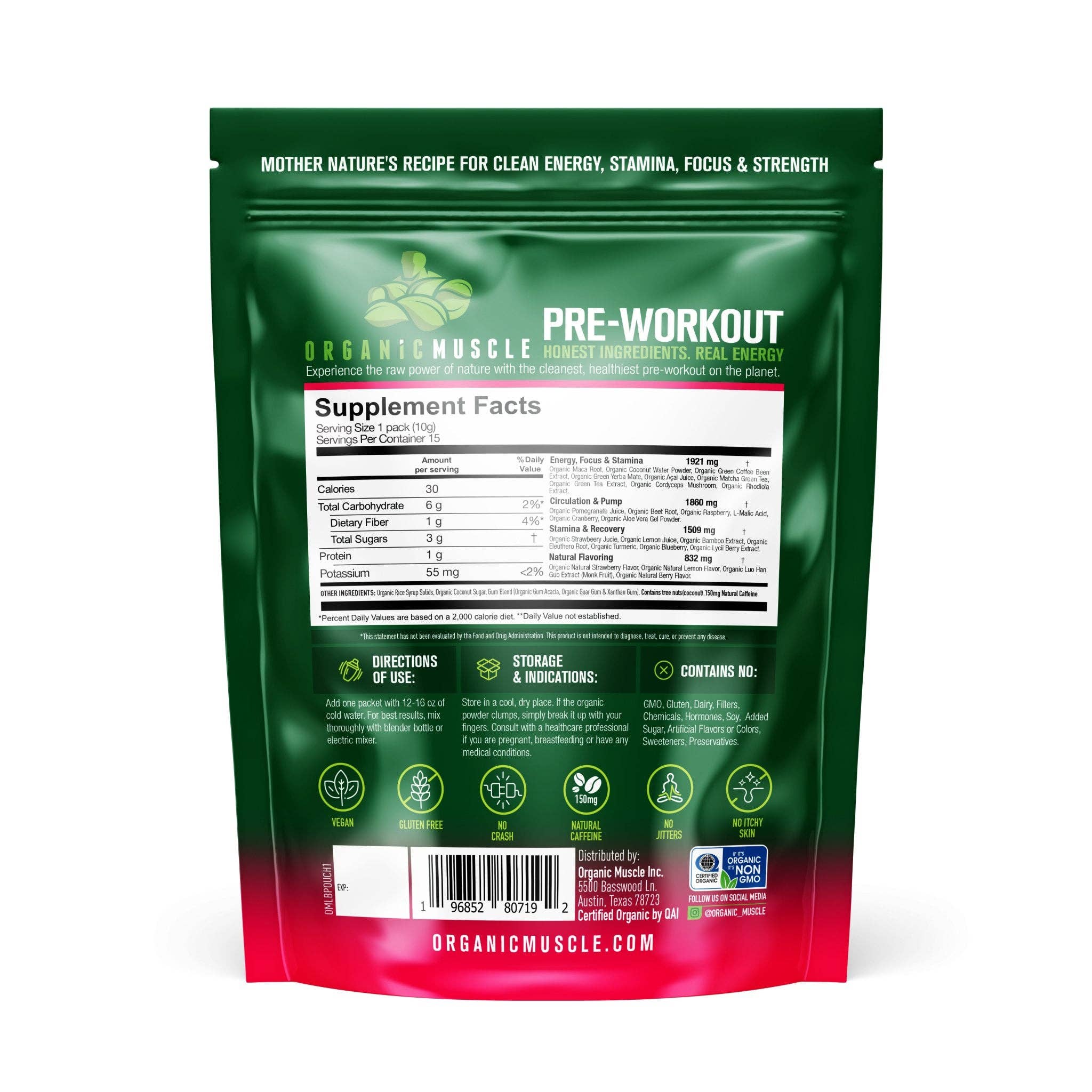 Organic Muscle - Wholesale Proteïne/superfoodpoeder - Superfood Pre-workout in 15 zakjes1