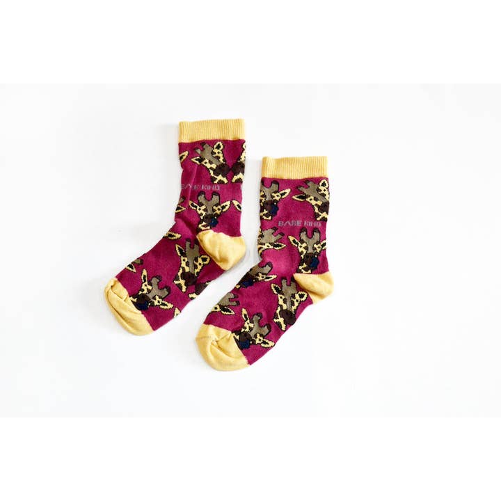 Bare Kind Socks - Wholesale Socks - Kids - Giraffes Socks | Kids Bamboo Socks | Burgandy Socks