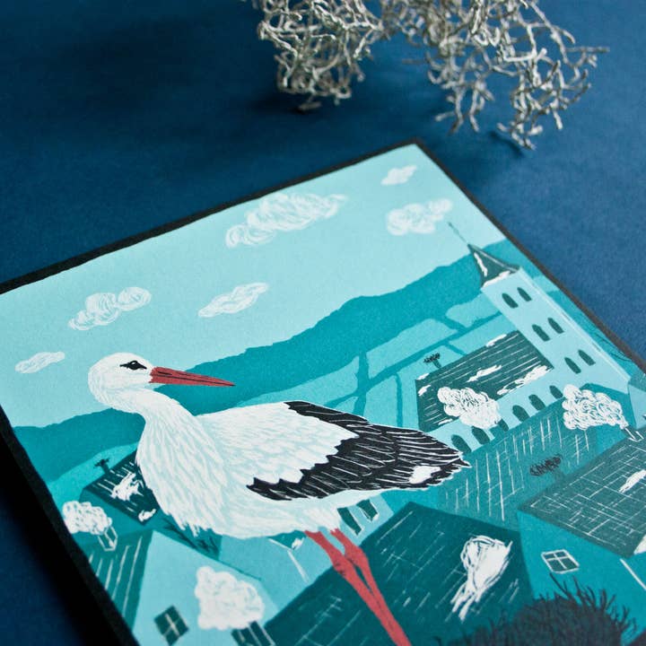 Katja Rub - Wholesale Postcard - Square Postcard Stork (with Rhyme)2