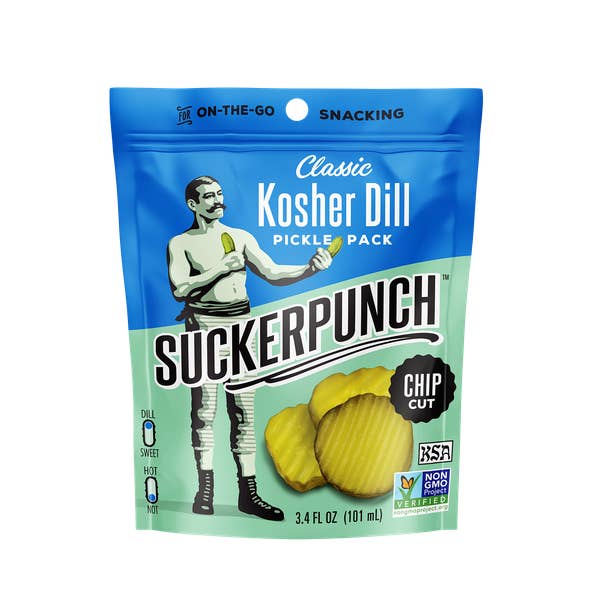 SuckerPunch Classic Dill Snack Pack Wholesale PSC (12 Pack) for wholesale by SuckerPunch Pickles