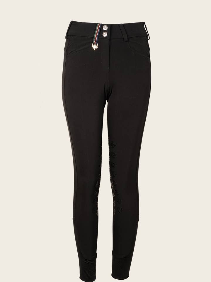 Coquet High Waist Coolmax Black Knee Patch Breeches for wholesale by Espoir Equestrian
