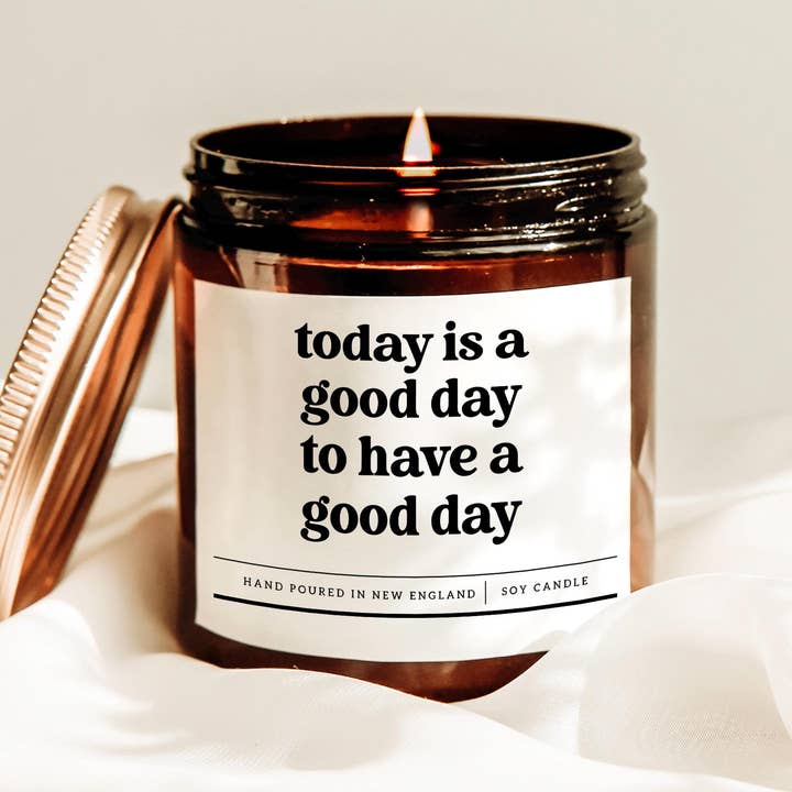 Good Day Motivational Quote Soy Candle, Amber Jar, Gift for wholesale by Scently Moments