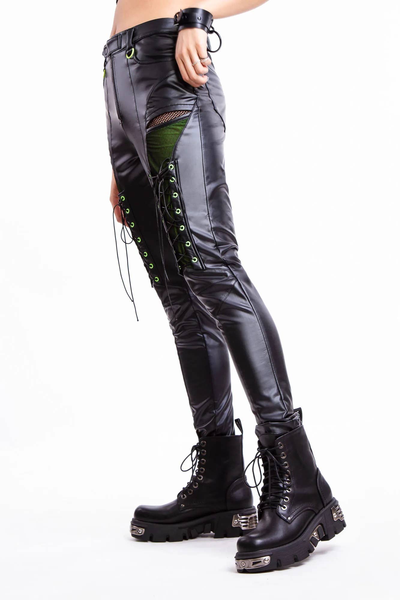 Western Fashion - Wholesale Pants - Women's - Punk Knight Lace Up Skinny Leather Pants2