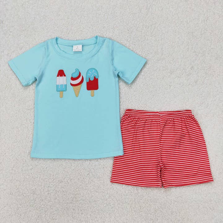Aier Wholesale - Wholesale Top & Short Set - Kids - Baby Boys Popstick Shirt 4th Of July Shorts Sets