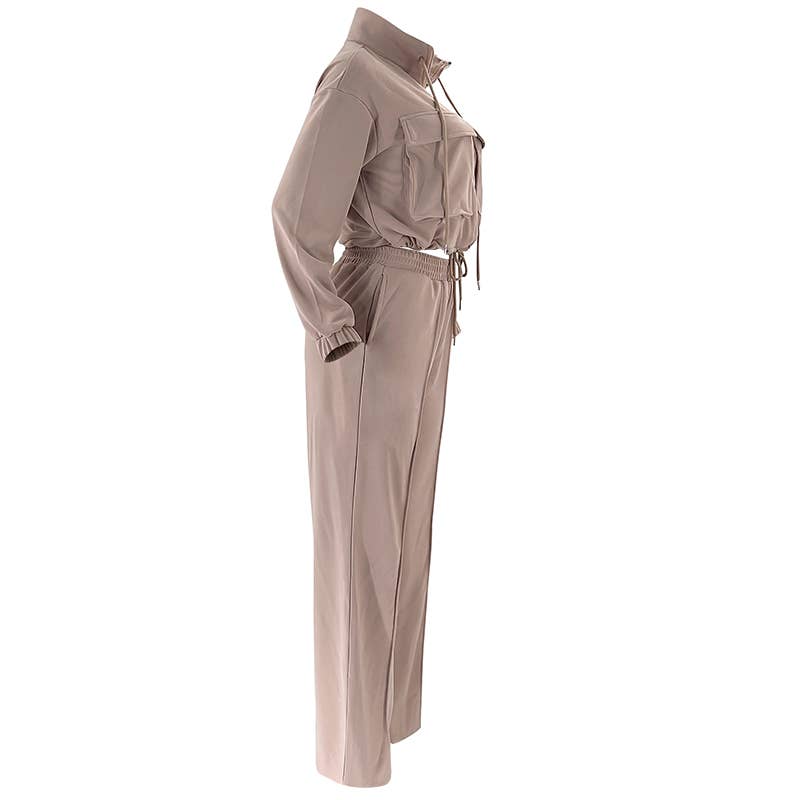 HIDDENBRAND - Wholesale Lounge Set - Women's - Drawstring zip-up sweatshirt & pant 2 piece set outfits19