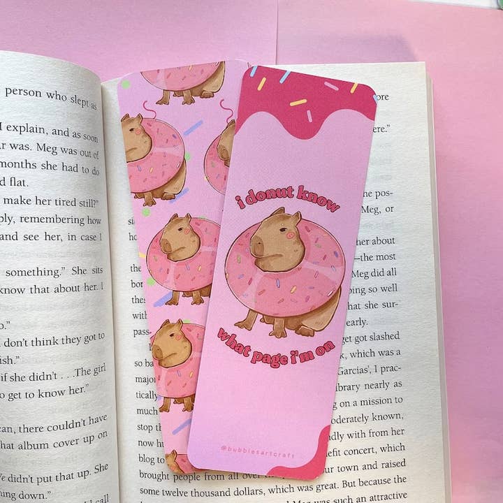 BubblesArtCraft – Engroshandel Bogmærke – Capybara Bogmærke | Donut Pun | Sødt bogmærke | Læsning
