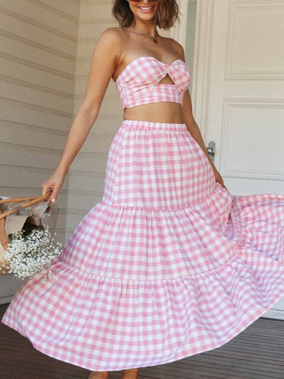 Blue Summer Sexy Plaid Set Hot European US Style for wholesale on Faire69