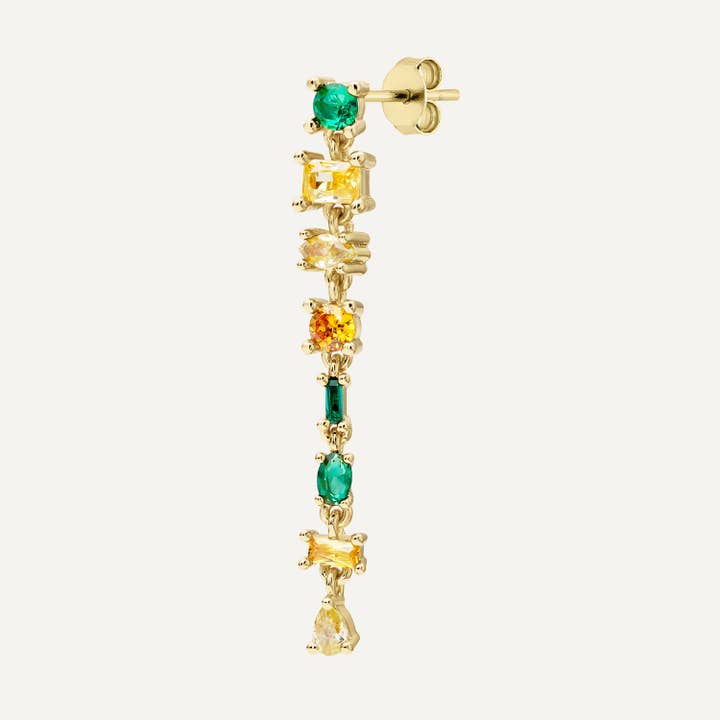 Orecchino per piercing Moss in argento sterling 925 con placcatura in oro giallo 18k e zirconi cubici verdi e champagne per la vendita all'ingrosso da parte di EarCandy Jewelry