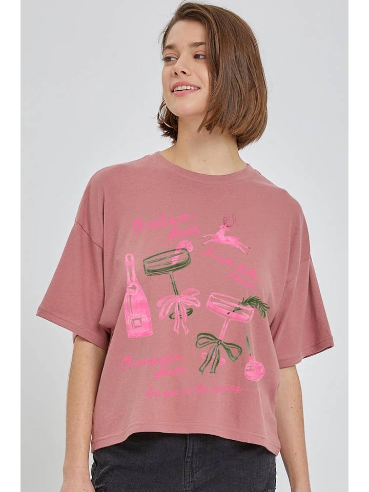 COLORBEAR - Wholesale T-Shirt (Graphic) - Women's - Christmas Champagne Graphic Relaxed Crop Top5