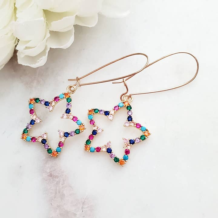CZ Pave Star Earrings in Gold for wholesale by The Wild Poppy Jewelry Co.