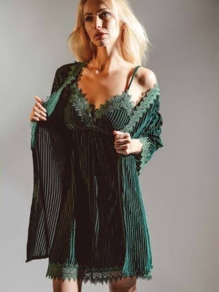 KTNN Studio Inc. - Wholesale Nightgown - Women's - Dark Green Velvet Velour Night Gown0