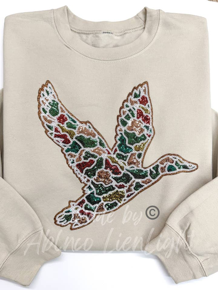 Camo Mallard Duck Hunting Sequins Patch Sweatshirt for wholesale by ABLNco