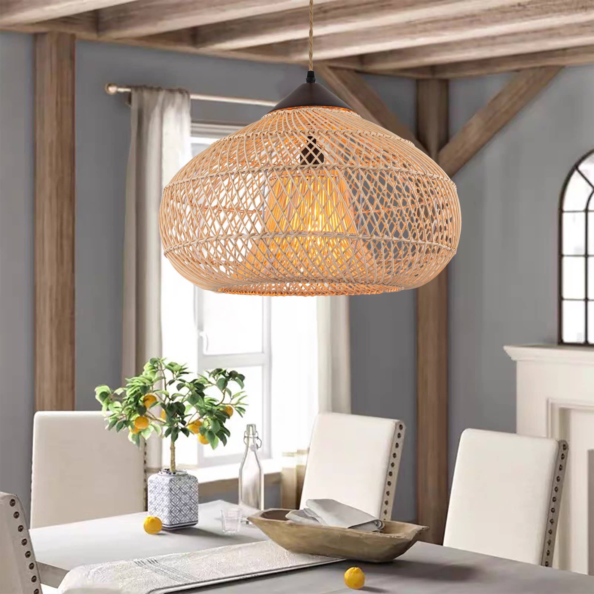 Beige Wabi-Sabi Rattan Pendant Light Rustic Interior Decor Light for wholesale on Faire6