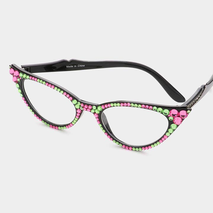 Pink & Green Crystal Cat Eyes Reading Glasses for wholesale by Sensibling Corp.