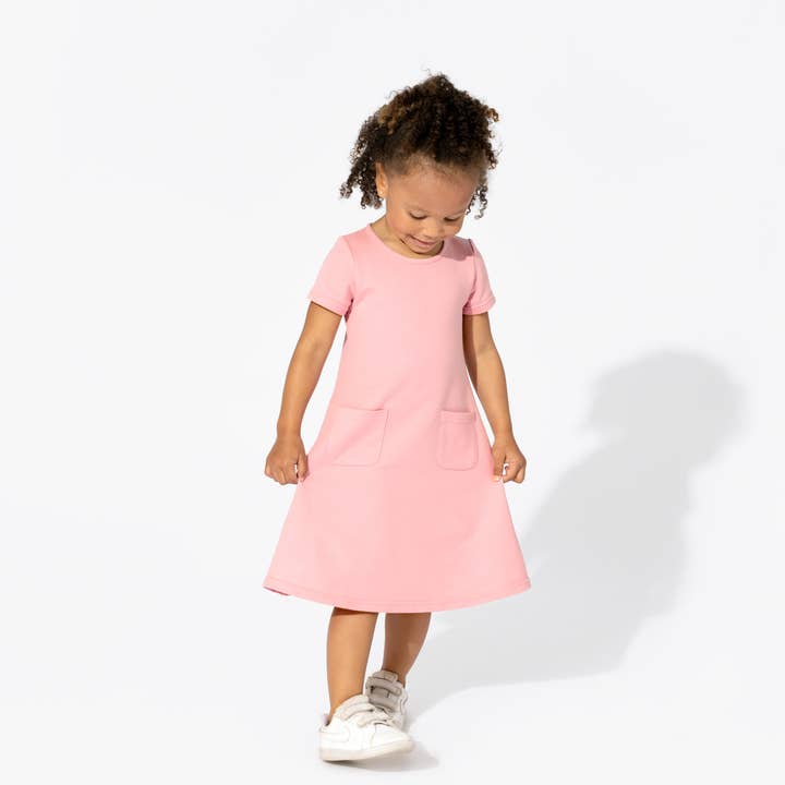 Dusty Rose Bamboo Terry Daywear Girls' Short Sleeve Dress for wholesale by Bellabu Bear