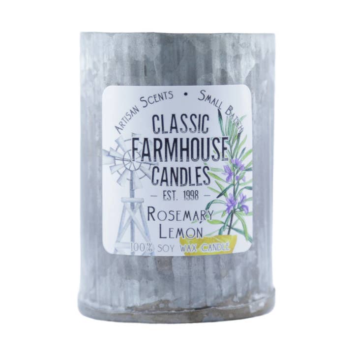 NEW! Small Tin Soy Candle - Rosemary Lemon for wholesale by Classic Farmhouse Candles