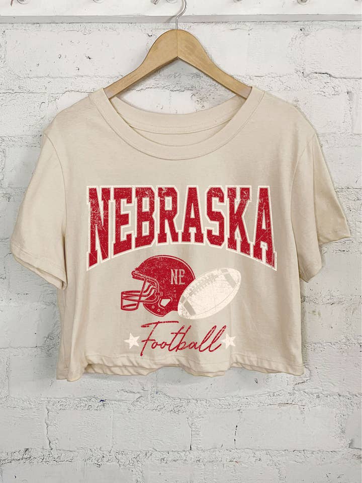 NEBRASKA GRAPHIC SHORT CROP TOP for wholesale by Rustee Clothing