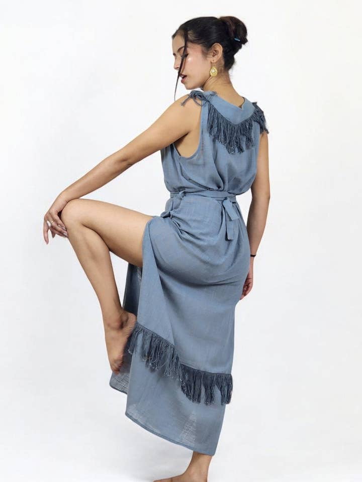 Sacred Ceremony - Wholesale Dress - Women's - Denim Blue Organic Linen Maxi Dress