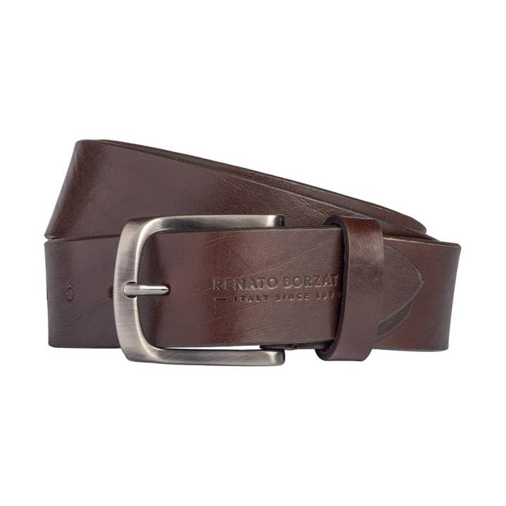 RB4027B | Herrebælte Made in Italy i ægte vegetabilsk garvet læder. Spænde med satineret geværmetal-finish. Farve: mørkebrun. Dimensioner: cm 125 x 4,0 x 0,5 (talje cm 110) for engroshandel hos Kaili mood / RENATO BORZATTA - Italy since 1978 -