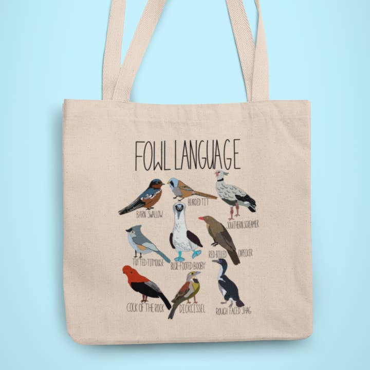 Funny Bird Tote Bag – Fowl Language Reusable Canvas for wholesale by Acorn & Artisan