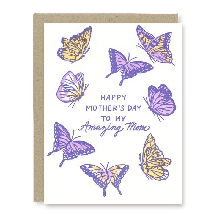 Carte de Papillons pour la Fête des Mères | Carte de la Fête des Mères | Carte en Letterpress pour la vente par Kindred Letterpress
