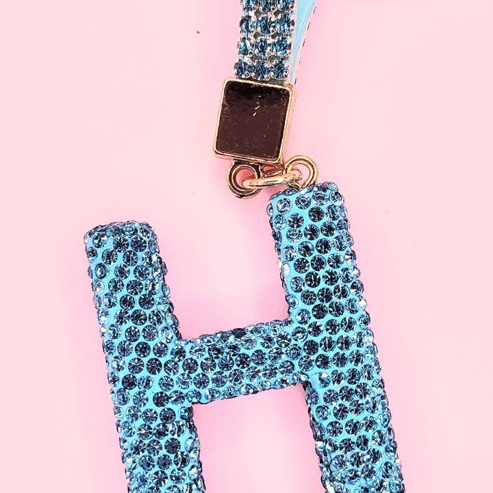 Silver Initial Letter Blue Crystal Key Ring & Bag Charm for wholesale on Faire7