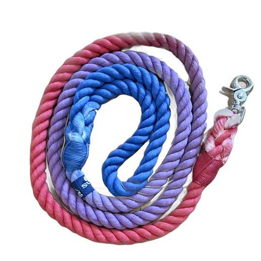 Ombré Cotton Rope Dog Leash - Blue to Purple to Red for wholesale by Sun Dog