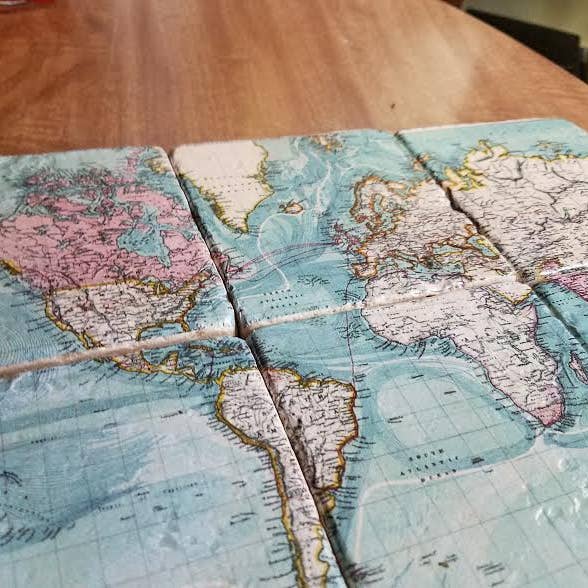 Letts and Sons Vintage World Map Coasters - Set of 6 for wholesale by Hand to Home Concepts, LLC