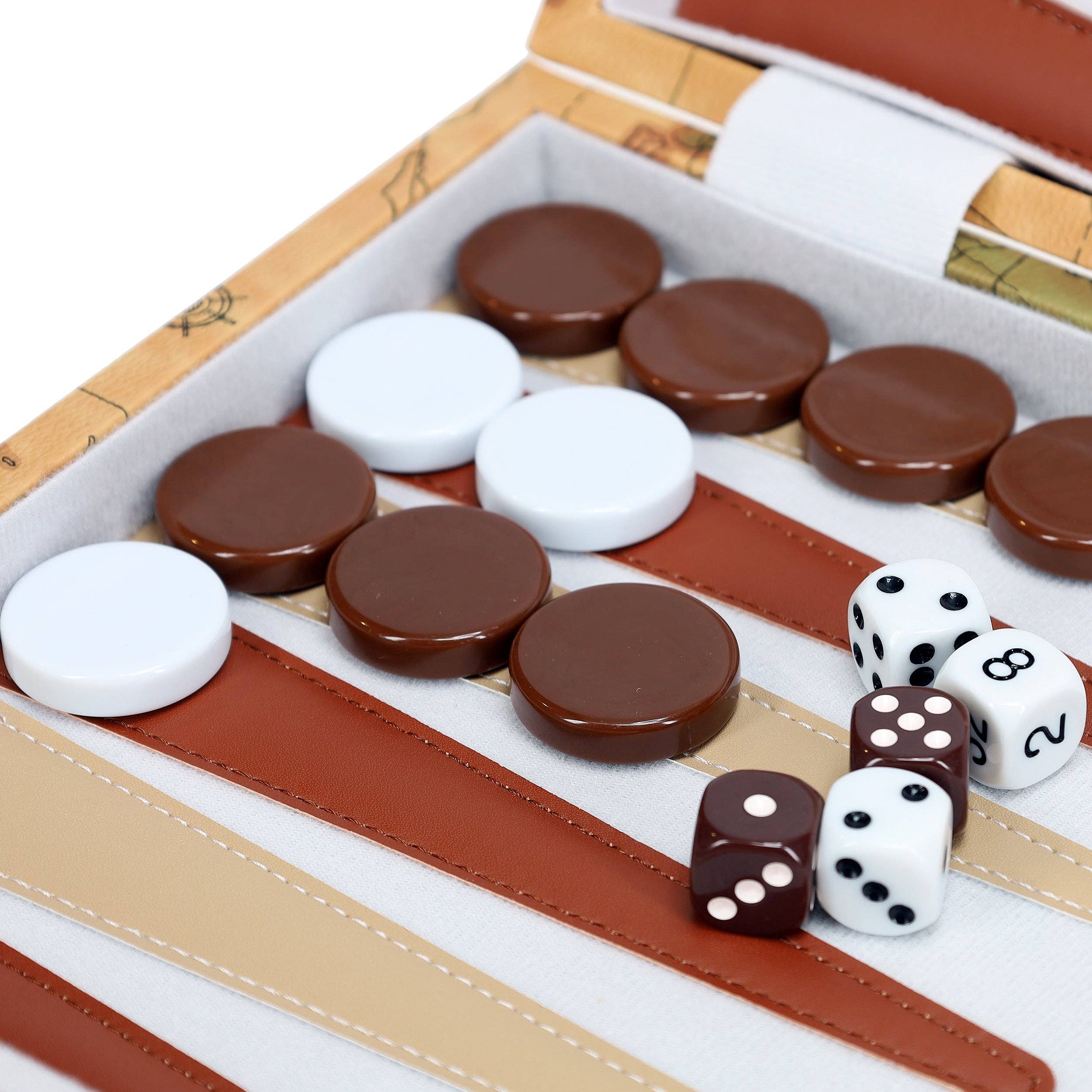Wood Expressions - Wholesale Board Game - Tan Map Style Leatherette Backgammon Set, 18 x 11 in.8