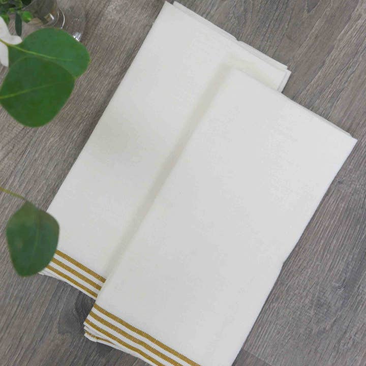 Couleur Nature - Wholesale Tea Towel - Alsace White & Mustard Towels 20x30 - Set of 26