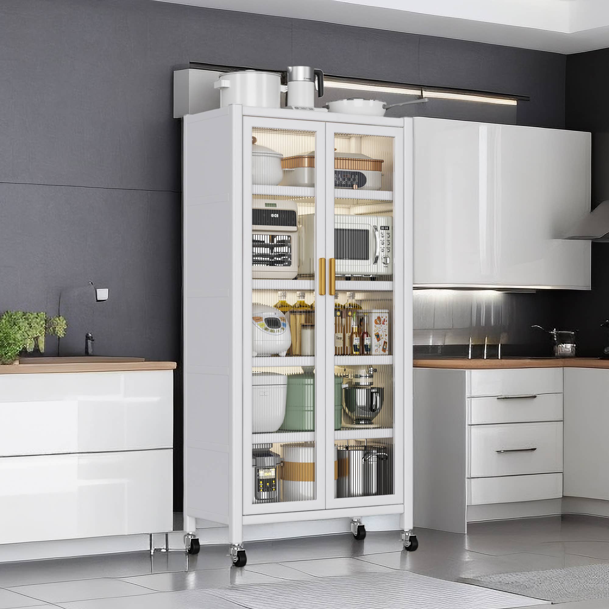 39F Inc. - Vente Rangements/organisateurs de cuisine - Armoires de cuisine 165,6 cmH - 2 portes ouvertes avec roulettes2