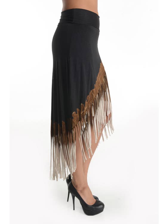T-Party – wholesale Skirt – Women’s – Tri Color Die Dye Hi Low Horizontal Fringe Western Skirt2