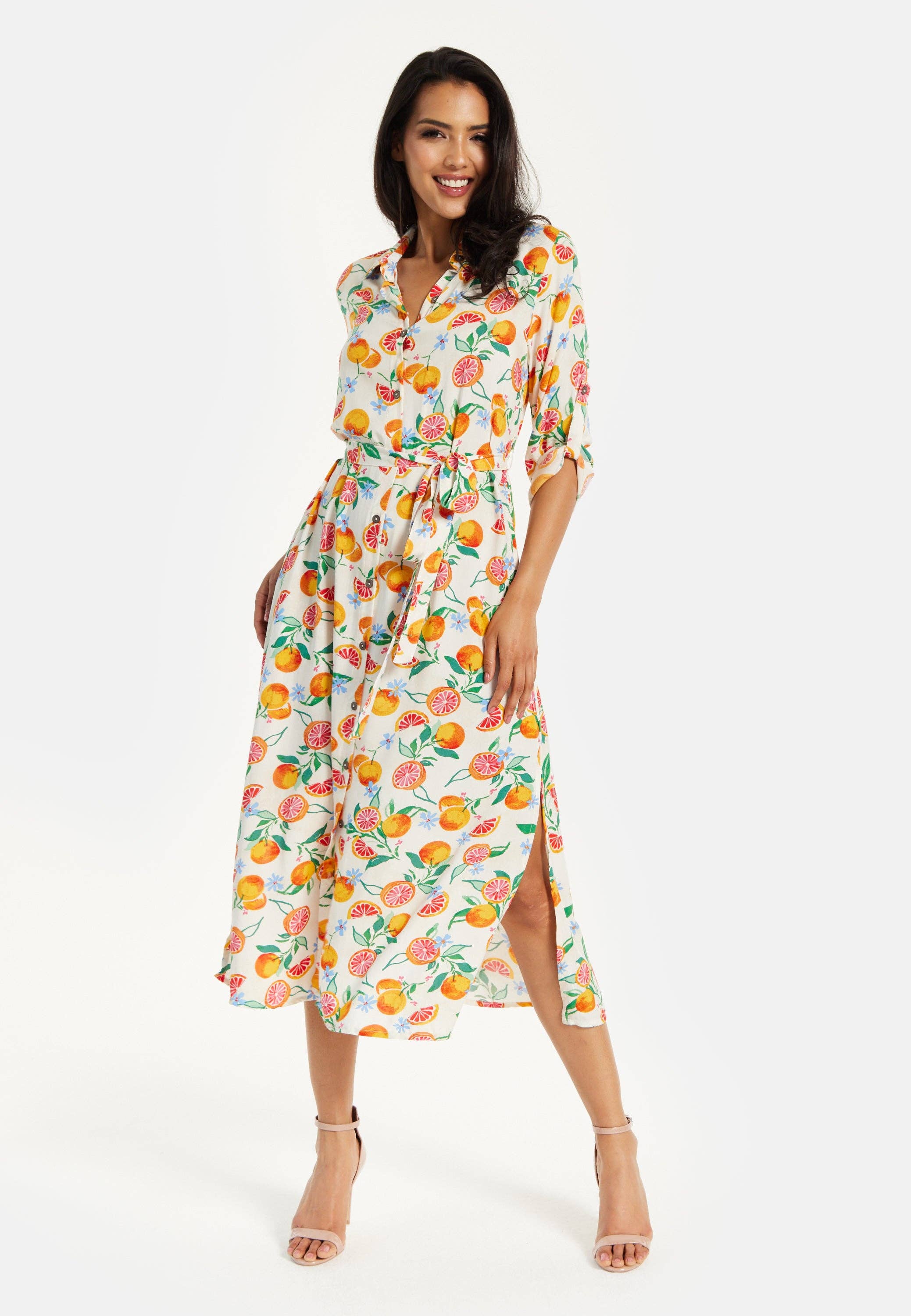 Multi coloured Liquorish Fruit Print Button Through Shirt Dress for wholesale on Faire3