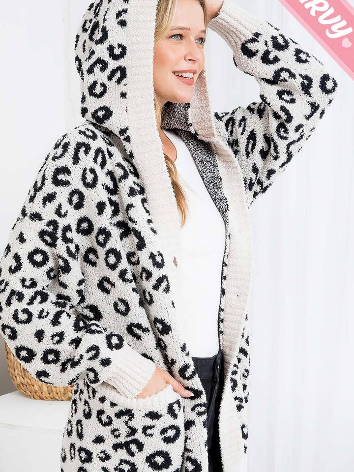 Sweet Lovely by Jen - Wholesale Cardigan - Women's - PLUS SIZE LEOPARD SUPER SOFT SWEATER KNIT CARDIGAN 18