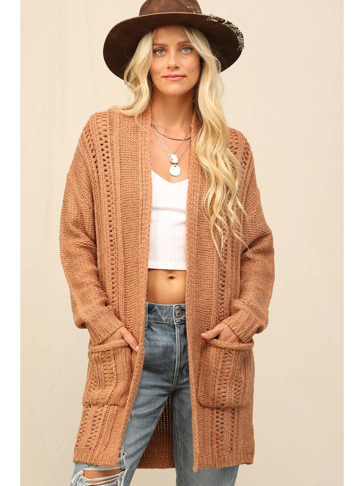 KyeMi - Vente Cardigan – femme - Long cardigan en maille douce avec poche latérale2