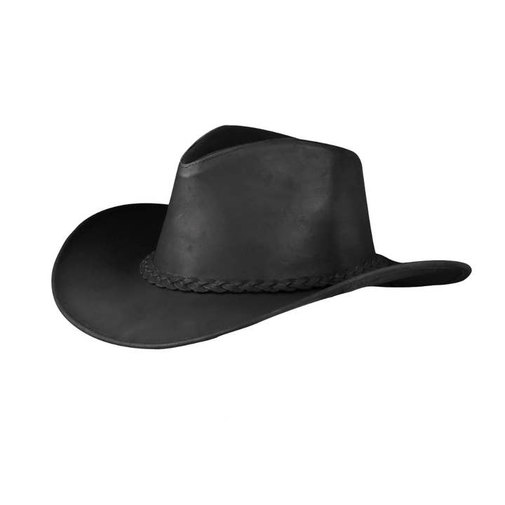 Hadzam - Wholesale Cowboy Hat - Unisex - Unisex Black Shapeable Wide Brim Western Leather Cowboy Hat