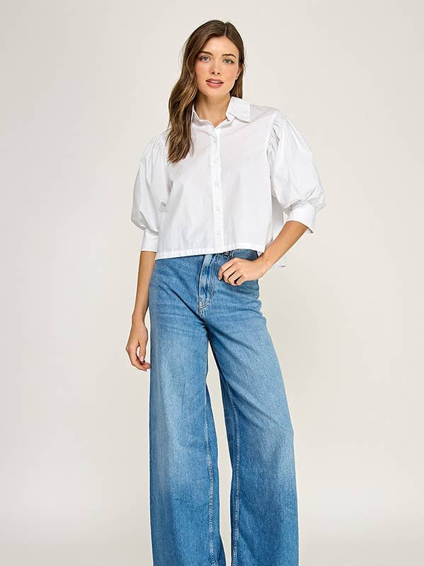 KATOENEN SHIRT MET POFMOUWEN voor wholesale door Miss Love